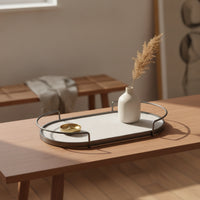 Elliptical Tray with Metal Rim Textured Elliptical Tray Low Profile for Coffee Table, Entryway