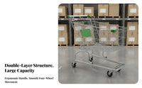 Heavy Duty Two Tier Supermarket Trolley Effortless Rolling Casters Double Deck Shopping Cart Nestable Commercial Logistics Cart for Warehouse Managers, Shoppers
