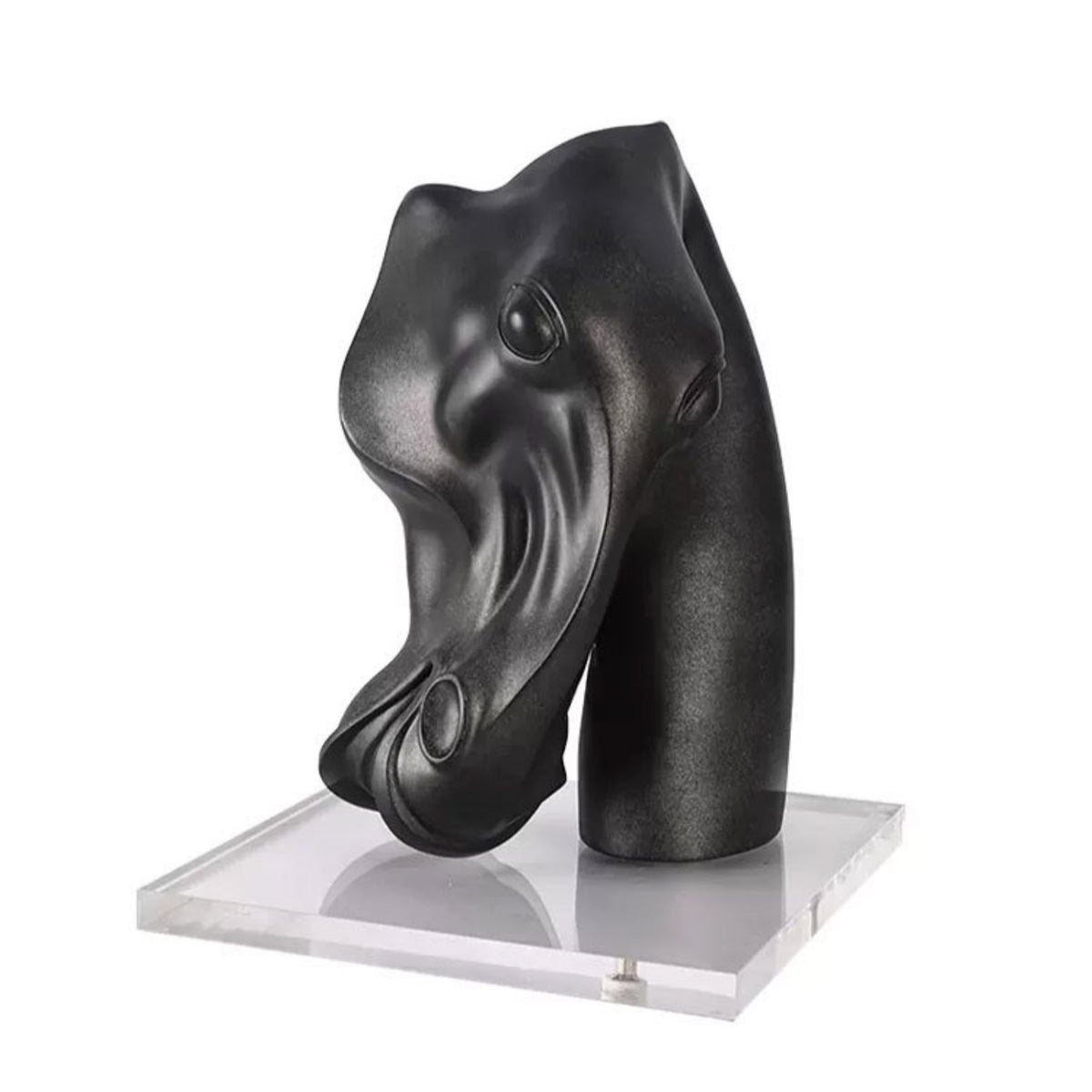 Horse Head Statue with Acrylic Base Freestanding Ornament Stable for Bookshelf