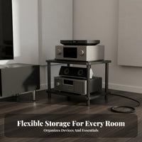 Stable Load-Bearing Audio Component Rack Heavy Duty Stereo Component Rack Easy to Assemble Stereo Equipment Shelf Compact Footprint for Audiophiles, Gamers, Home Theater, Living Room