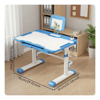 Adjustable Kids Study Desk Set Rounded Corners Height Adjustable Student Writing Table Non-Slip Foot Pads Kids Desk and Chair Set for Bedroom, Reading