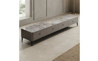 Glossy TV Cabinet with Drawers Low-Silhouette Media Credenza Minimalist Lowboard Modern for Living Room
