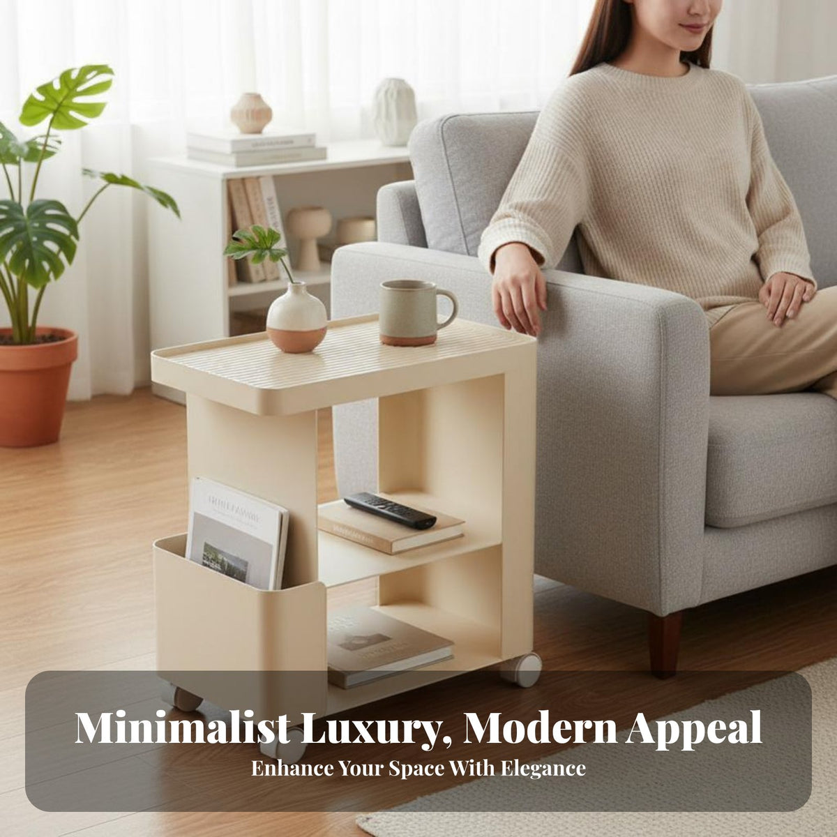 2-Tier Rolling Side Table Space-Saving Mobile Furniture sturdyDuty for Students
