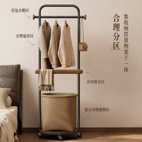 Bedroom Floor Coat Rack with Laundry Basket, Mobile, Space-Saving