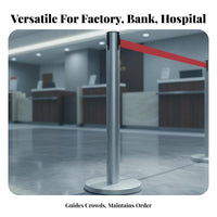 Retractable Belt Stanchion Weighted Base Stainless Steel Queue Post Sturdy Construction Stainless Steel Stanchion Post for Airports, Lobbies, Theaters