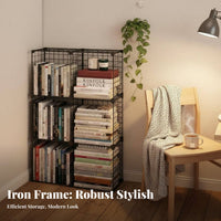 Narrow Floor Bookshelf Multi-Layer Design Metal Grid Shelf Space Saving