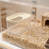 Transparent Hamster Bath and Hamster Sand Bath, Large Hamster Dig Box with Long Ladder and Splash Guard, Digging House for Guinea Pigs