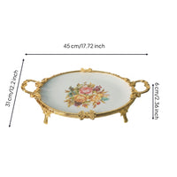 Ceramic Platter with Metal Frame Elegant Serving Tray with Handles Serving Platter for Dining Table