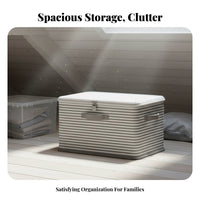 Striped Clothes Chest with Lock Reinforced Handles for Closet, Bedroom, Students