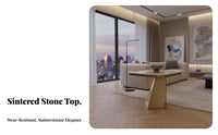 Light Luxury Aesthetic Geometric Base Side Table Italian design Design Geometric Pedestal Table Stone-Look Top Living Room Furniture multi-functional Use for Interior Designers, Apartment Dwellers, Homeowners, Balcony, Small Spaces, Bedroom, Entryway