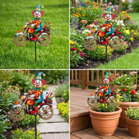 2D Metal Bicycle Clown Wind Spinner for Garden Decoration