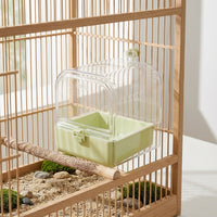 Parrot Bath Tub and Food Box for Small Birds, Manual Pour Shower and Indoor Bird Bath, Enclosed Design for Canary Budgies Cage Accessories