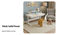 Children's Study Desk and Chair Set Extra Thick Desktop Solid Wood Writing Table Stable Structure Ergonomic Adjustable Construction Suitable for Students Learning at Home