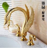 European Style Gold Swan Three-Hole Basin Faucet with Crystal Handle