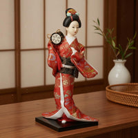 Geisha Doll Ornamental Headpiece Decorative Craft Ornament Wooden Base