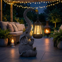 Elephant Garden Ornament Automatic Night Lighting Resin Figurine Bird Accents