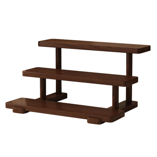Three-Tier Storage Display Rack Walnut Wood Desktop Shelf Stand Compact