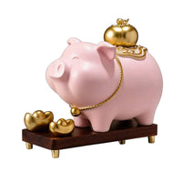 Pig save Bank with Base Glossy Piggy Bank Figurine Tabletop Pig Figurine with Pedestal for Living Room