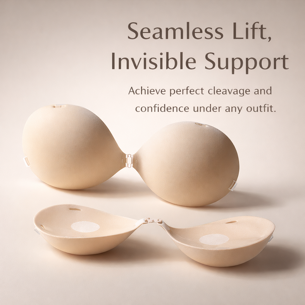 Breast Pads Sticky Bra with Push Up Padding for Women, Invisible Round Shape for Wedding Dress and Strapless Tops, Nylon Boobtapes