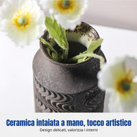 Ceramic Vase with Carved Wave Pattern, Vintage Artistic Decor
