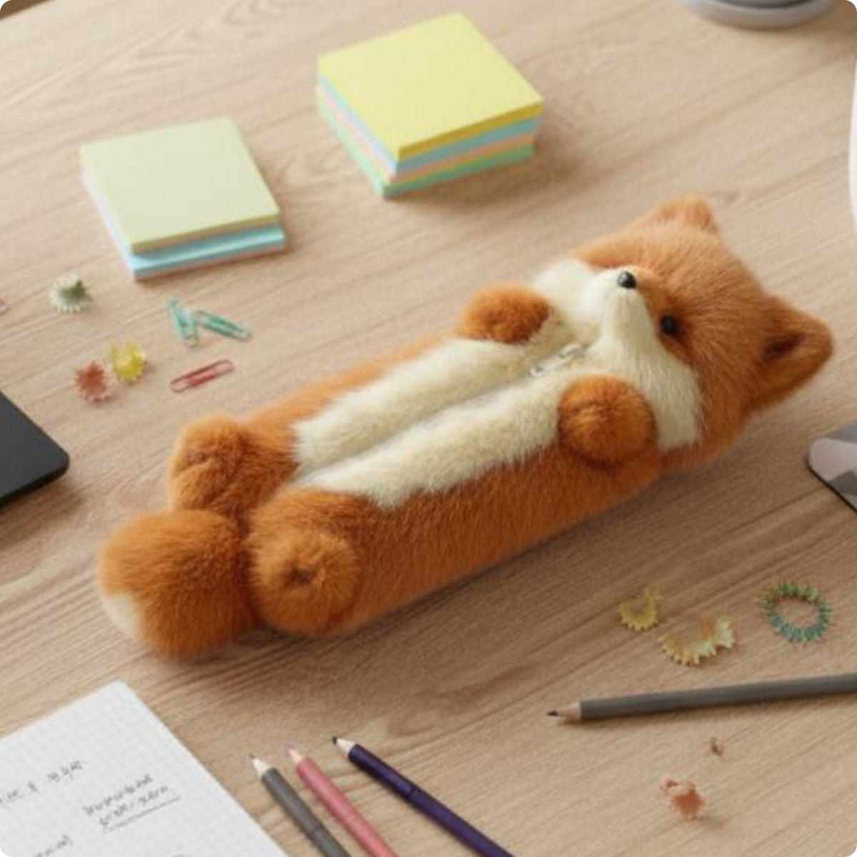 Canine Writing Instrument Case Faux Soft Pile Fabric Canine Case Vertical Zipper