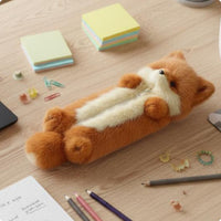 Canine Writing Instrument Case Faux Soft Pile Fabric Canine Case Vertical Zipper