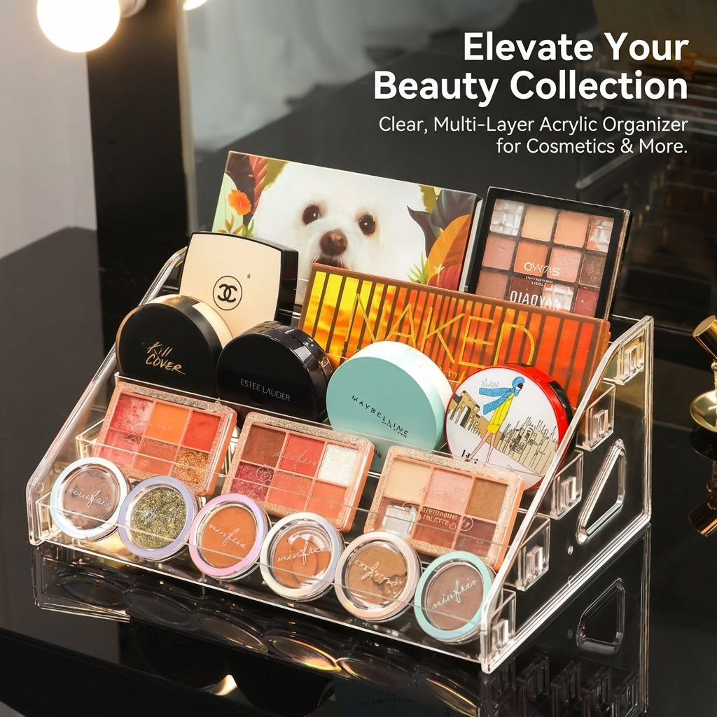 Eyeshadow Display Stand, Clear Acrylic Multi Tier Cosmetic Rack, Retail for Nail Salon, Makeup Organizer