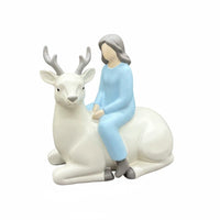 Girl Riding Deer Sculpture Resin Material Deer Statue Tabletop Display Reindeer Figurine for Indoor, Outdoor