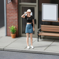 1:64 Scale Girl Figure Realistic Design 1/64 Scale Female Figurine Collectible Denim Skirt Girl Model for Hobbyists