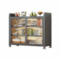 Multi-Tier Cupboard with Fluted Doors Particle-Resistantresistant Storage Cabinet Sturdy Construction Adaptable for Homeowners