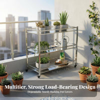 Multi-Tier Rolling Plant Shelf With Wheels Multi-Tier Rolling Trolley Sturdy Duty Raised Edges for Gardeners, Balcony, Indoor