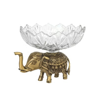 Glass Bowl with Metal Base Brass Colored Candy Dish Tabletop Decor for Entryway