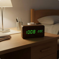 Wooden LED Alarm Timepiece Wood Grain Design Home Decor Temperature Display