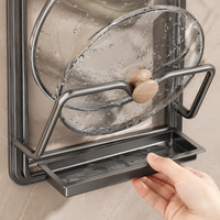 Kitchen Lid Holder, Wall Mount No Drilling, Large, Modern, Space-saving, Suction Cup, Aluminum, Double-layered for Cutting Boards
