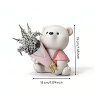 Bear Figurine with Bouquet Holder Lifelike Tabletop Vase Collectible
