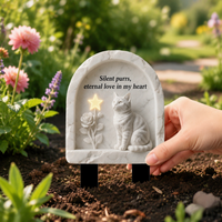 Acrylic Pet Memorial Garden Stake with Marble-Patterned Cat Design