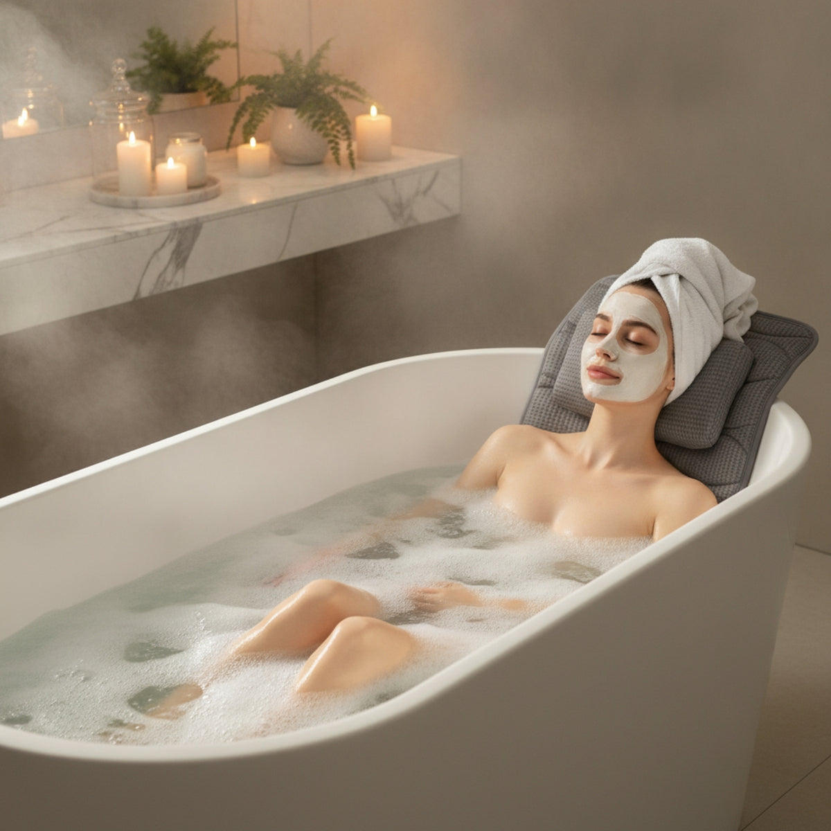 Non-Slip Bath Tub Cushion with Headrest 3D Mesh Full Body Bath Pad Comfortable Spa for Adults, Bathtub