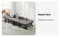 Folding Design Adjustable Recliner Bed Space-Saving Adjustable Reclining Cot Non-Slip Feet Portable Furniture Heavy-Duty Frame for Office Workers, Hospital Visitors, Bedroom, Travel, Camping, Patio