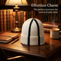 Beanie Hat with Embroidered Letters for Winter, Wool Blend Knit with Ear Flaps for Cold Weather, Foldable Thick Warm Design