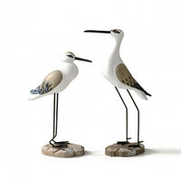 2 Pieces Bird Figurine Tabletop Sculpture with Pedestal Coastal Bird Statue for Desk