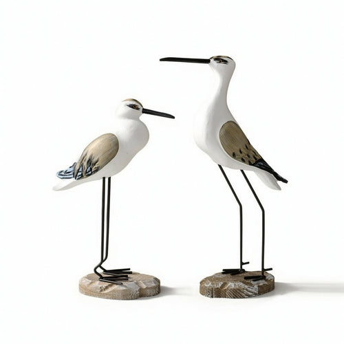 2 Pieces Bird Figurine Tabletop Sculpture with Pedestal Coastal Bird Statue for Desk