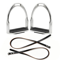 Chrome-Plated Stirrup with Leather Straps Non-Slip Stirrup with Rubber Grip Adjustable Riding Straps with Buckles Rustproof for Horse Riders, Equestrians, Equestrian Training