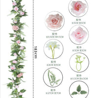 Artificial Rose Vine Spring Faux Flower Garland for Home and Wedding