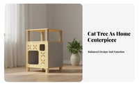 Solid Wood Construction Wooden Cat Tree Transparent Space Capsule Multi-Level Cat Tree Stable and Sturdy for Apartment Dwellers, Indoors, Small Areas, Living Room, Bedroom