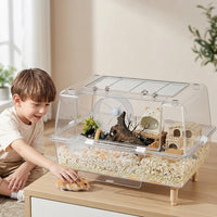 Large Hamster Cage for Syrian and Dwarf Hamsters, Full Transparent PET Material Single Level Habitat for Pet Mice, Gerbil and Chinchilla Viewing