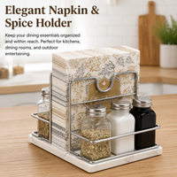 Napkin Holder for Kitchen Table, Modern Serviette Holder, Countertop Condiment Holder with Spice Rack, Weighted Non-Slip Table Caddy