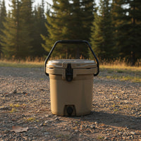 Chiller with Cushion Seat Molded-Construction Insulated Ice Bucket Lidded Heavy-Duty Portable Chiller with Handle for Anglers, Camping, Picnics