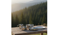 304 Stainless Steel Camping Cookware Set with Storage Bag Outdoor Cookware Set with Folding Handles Nesting Mess Kit Compact for Backpackers
