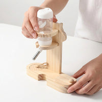 80ml Hamster Water Bottle with Wooden Water Bottle Stand, Leak-resistant Drinker for Small Cages, Height Adjustable Tabletop Bracket Base