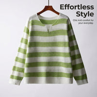 Long Sleeve Top Women with Striped Ribbed Knitwear Design, Plus Size Casual Polyester Blend Sweater with Extended Sizing up to XXXL